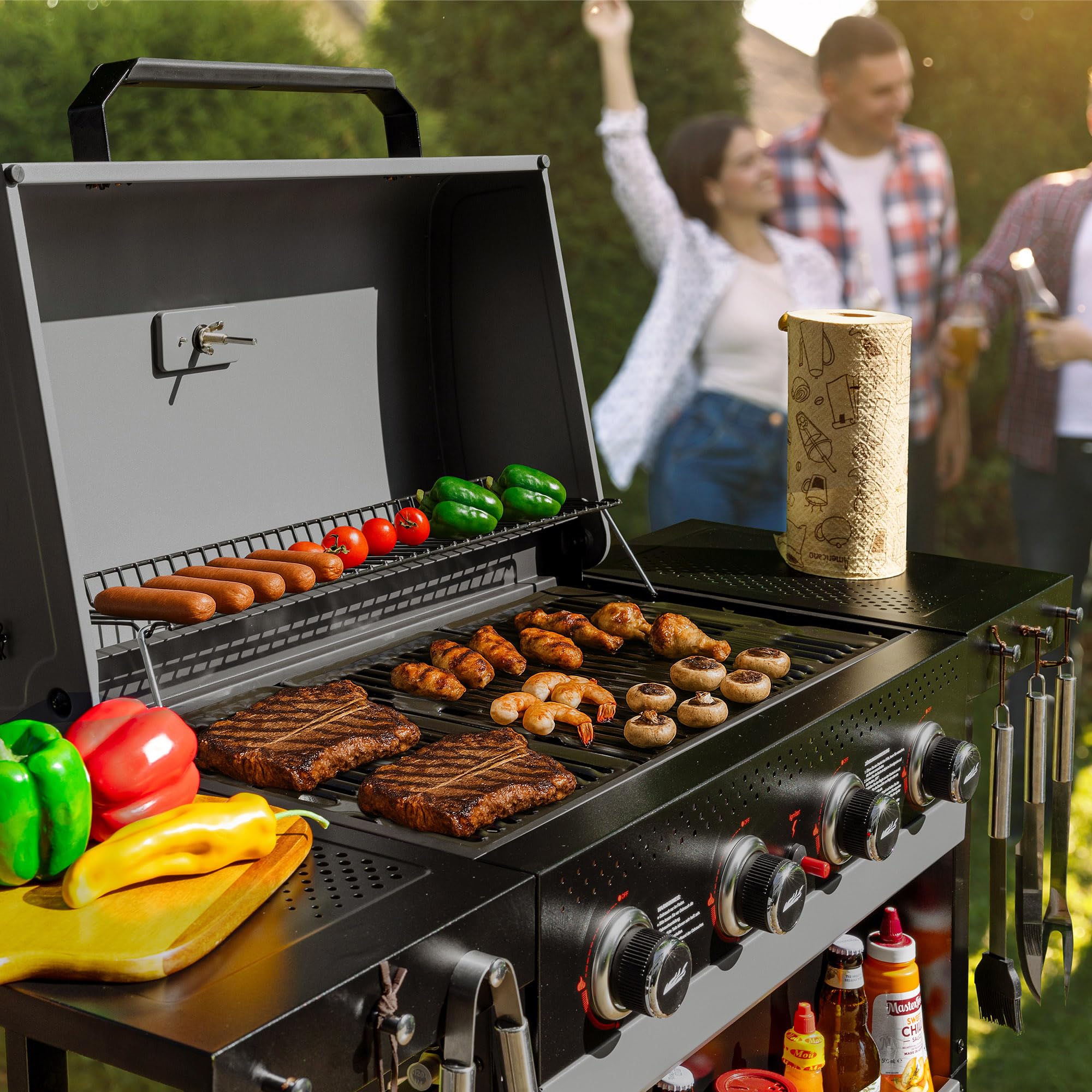 Royal Gourmet Gasgrills Grillwagen 4-Brenner 10 kW klappbar