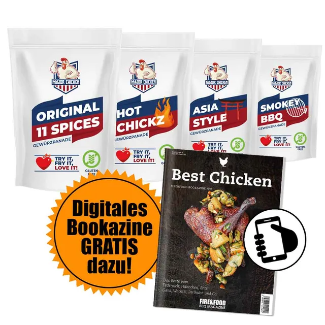 Major Chicken Gewürzpanade 4er-Set je 500g mit Bookazine