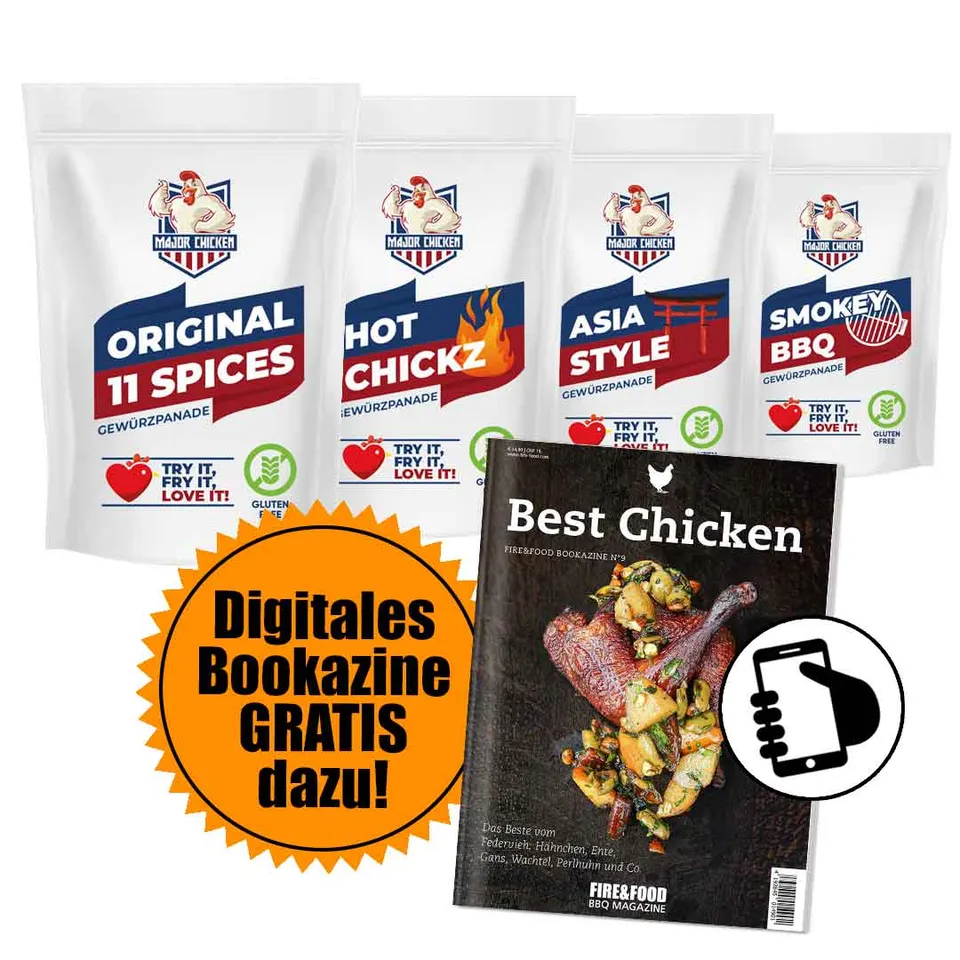 Major Chicken Gewürzpanade 4er-Set je 500g mit Bookazine