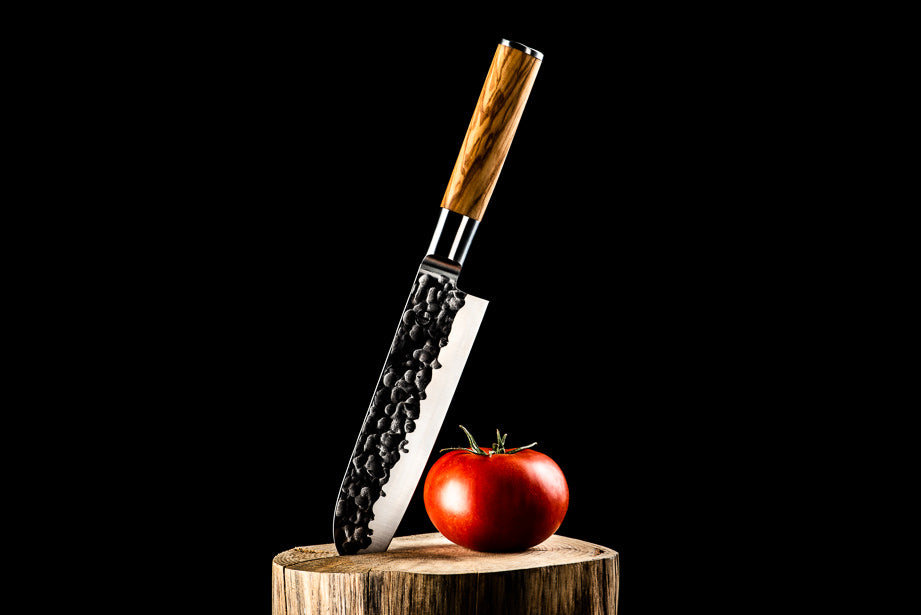 FIRE&FOOD Olive Forged Santokumesser 18 cm Küchenmesser Olivenholz