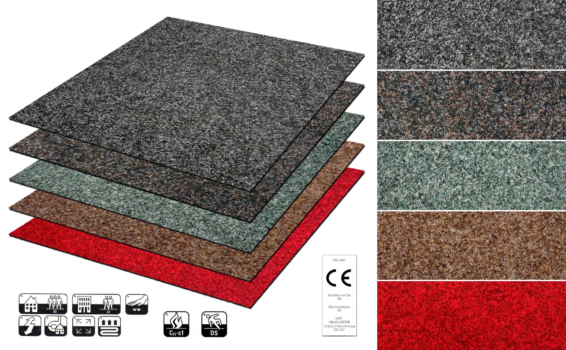 HPFloor Carpet Tiles Teppichfliese Malta Rot 50x50cm Nadelfilz