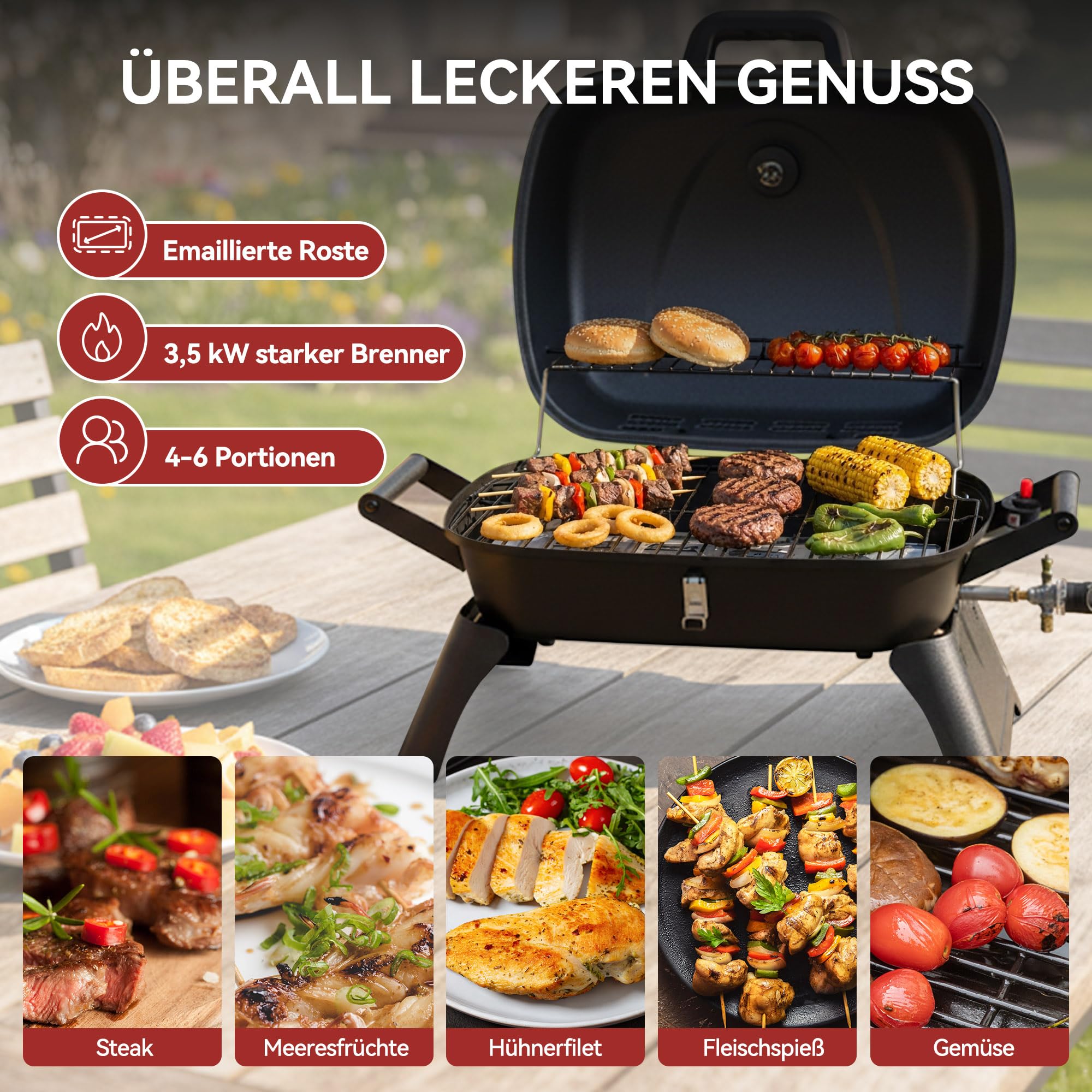 Royal Gourmet Gasgrills Tischgasgrill 3,5 kW klappbar Camping