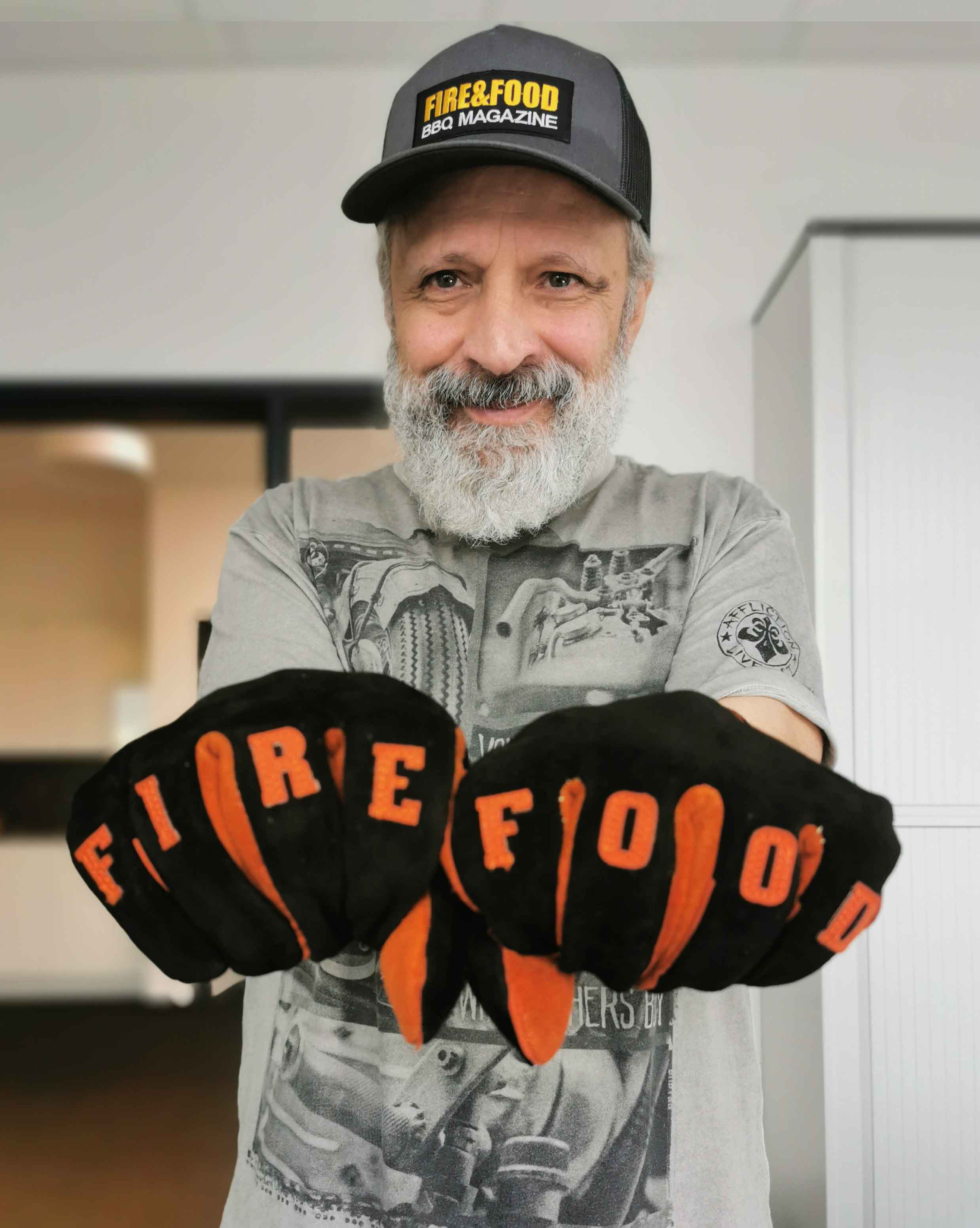 FIRE&FOOD Zubehör Grill-Handschuhe Leder 41 cm schwarz-orange