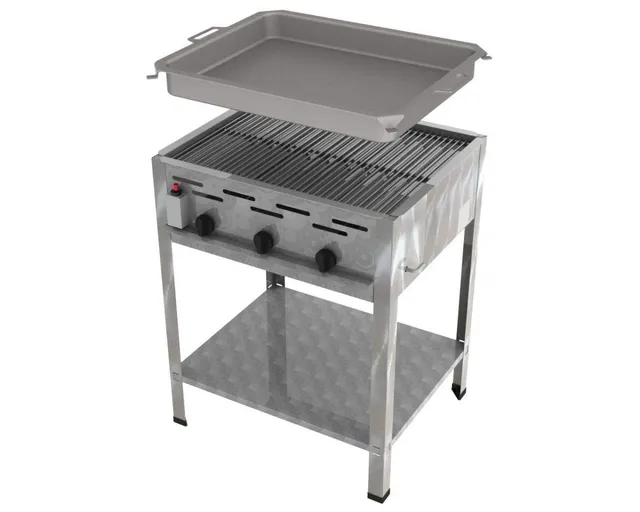 ChattenGlut Gasbräter 3-flammig 13,5 kW Rost Pfanne 650x530x800