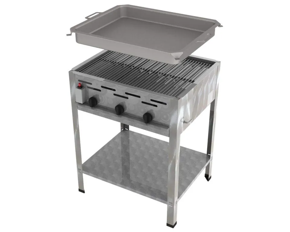 ChattenGlut Gasbräter 3-flammig 13,5 kW Rost Pfanne 650x530x800