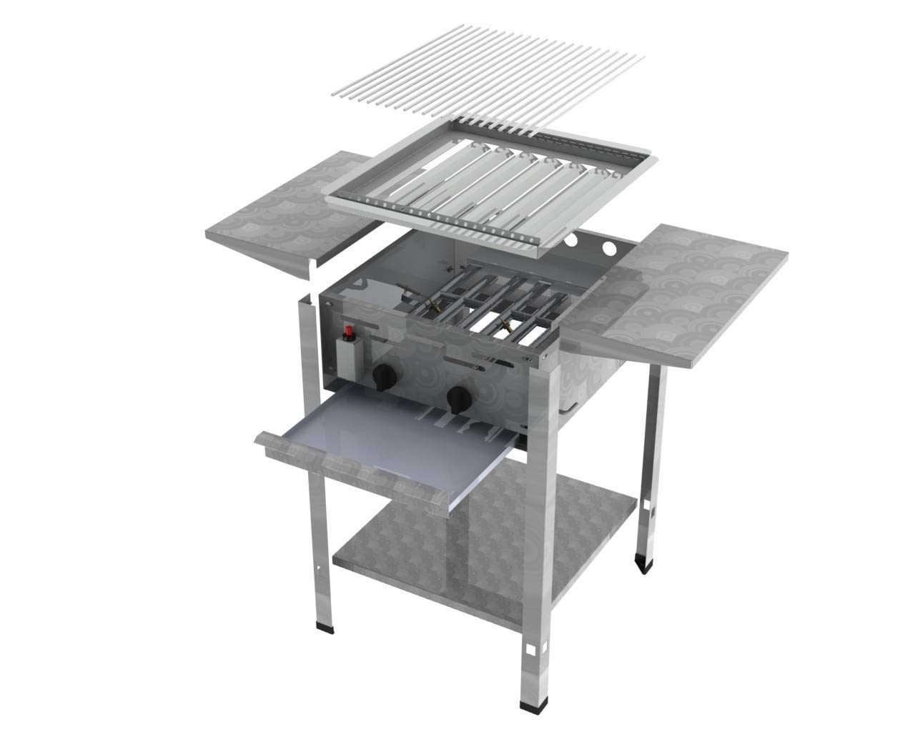 ChattenGlut Gasbräter 2-flammig 7,3 kW Stäbe Ablagen Stand