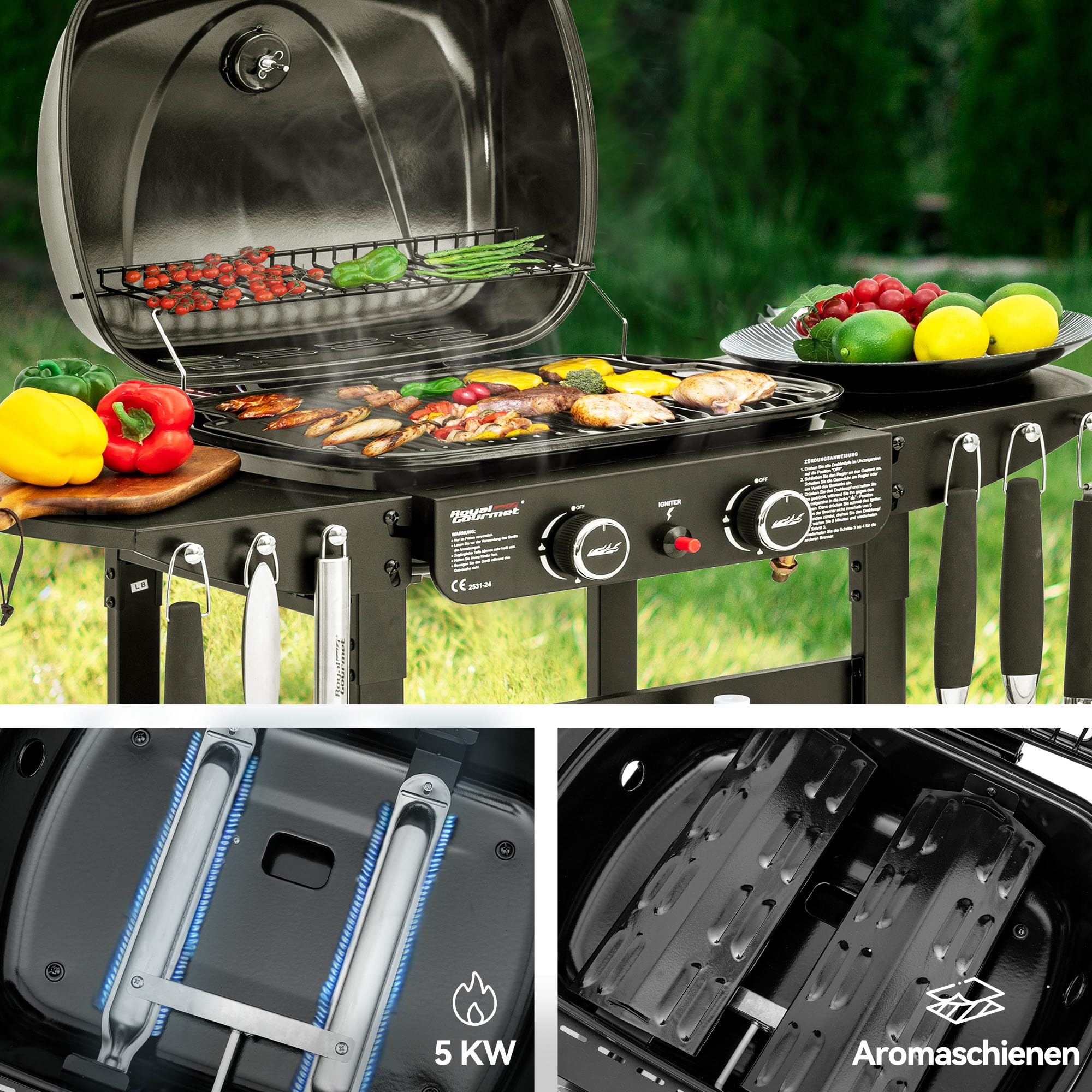Royal Gourmet 2-Brenner Gasgrill Griddle Combo Schwarz 5 kW