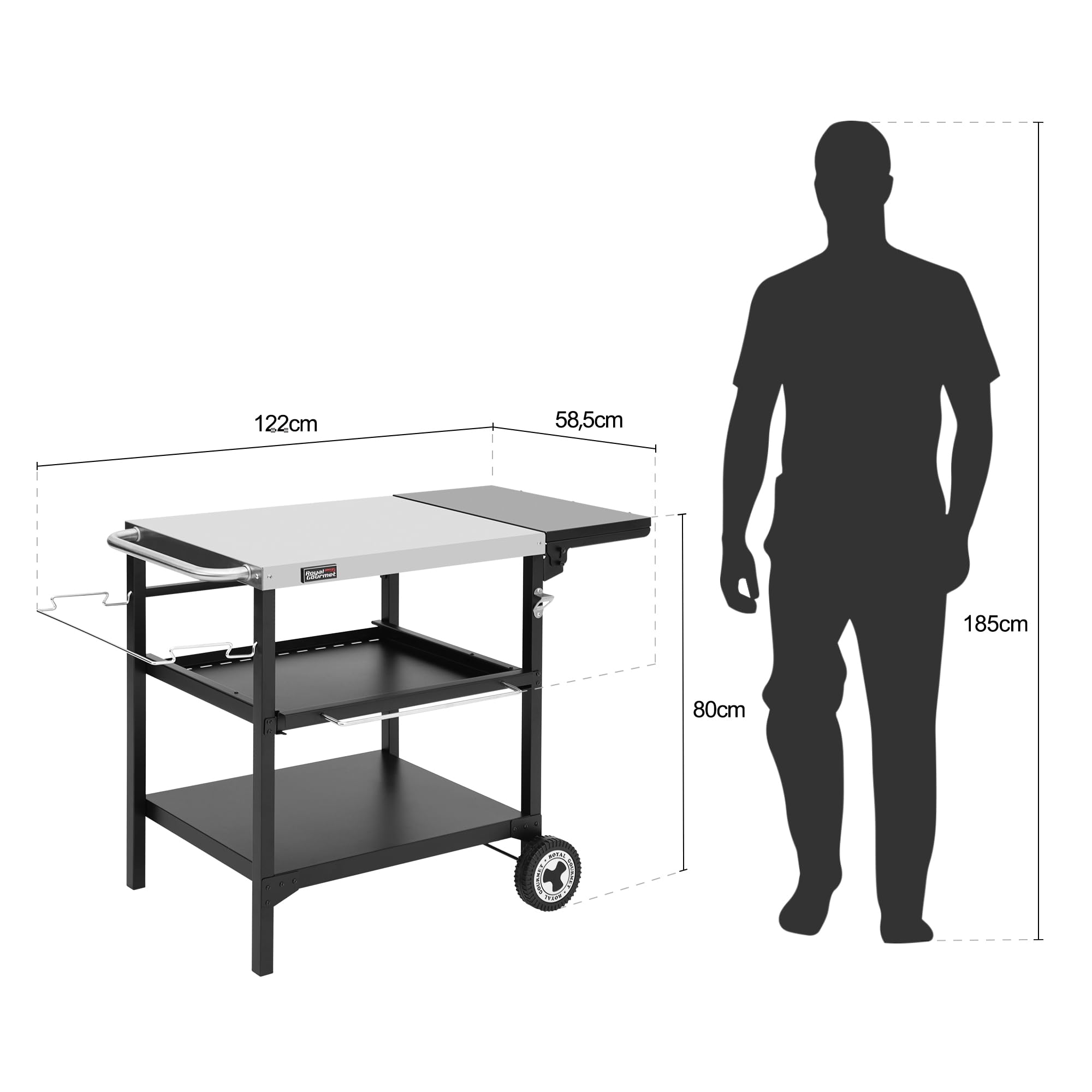 Royal Gourmet Grilltisch Servierwagen Edelstahl 100x50 cm 3-etagig