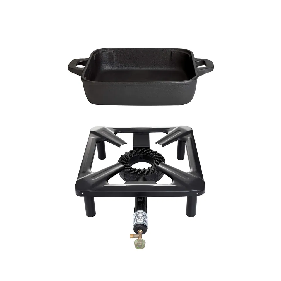 AllGrill Hockerkocher Set klein Gaskocher mit Gusseisenpfanne 26cm