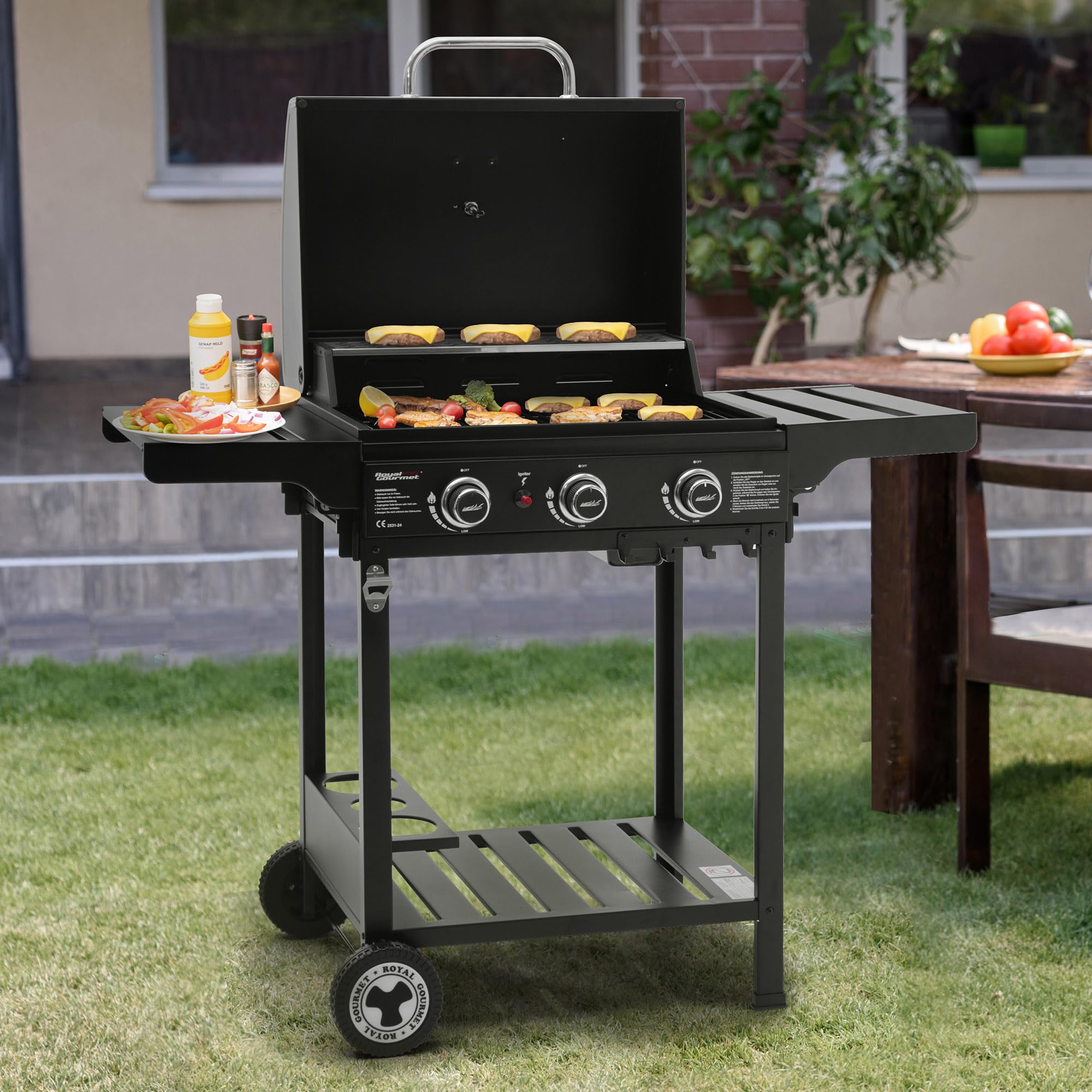 Royal Gourmet Gasgrill Grillwagen 3 Brenner 9 kW schwarz
