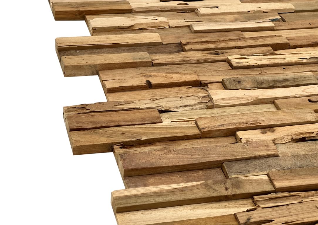 HPFloor Batavia Wandpaneele Teak 12er Set braun 3D Echtholz
