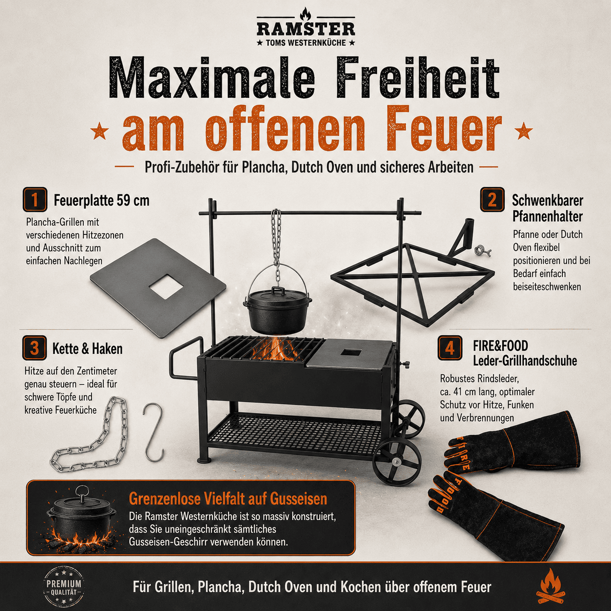 FIRE&FOOD Grillgeräte Ramster Westernküche Bonanza Komplettset Stahl