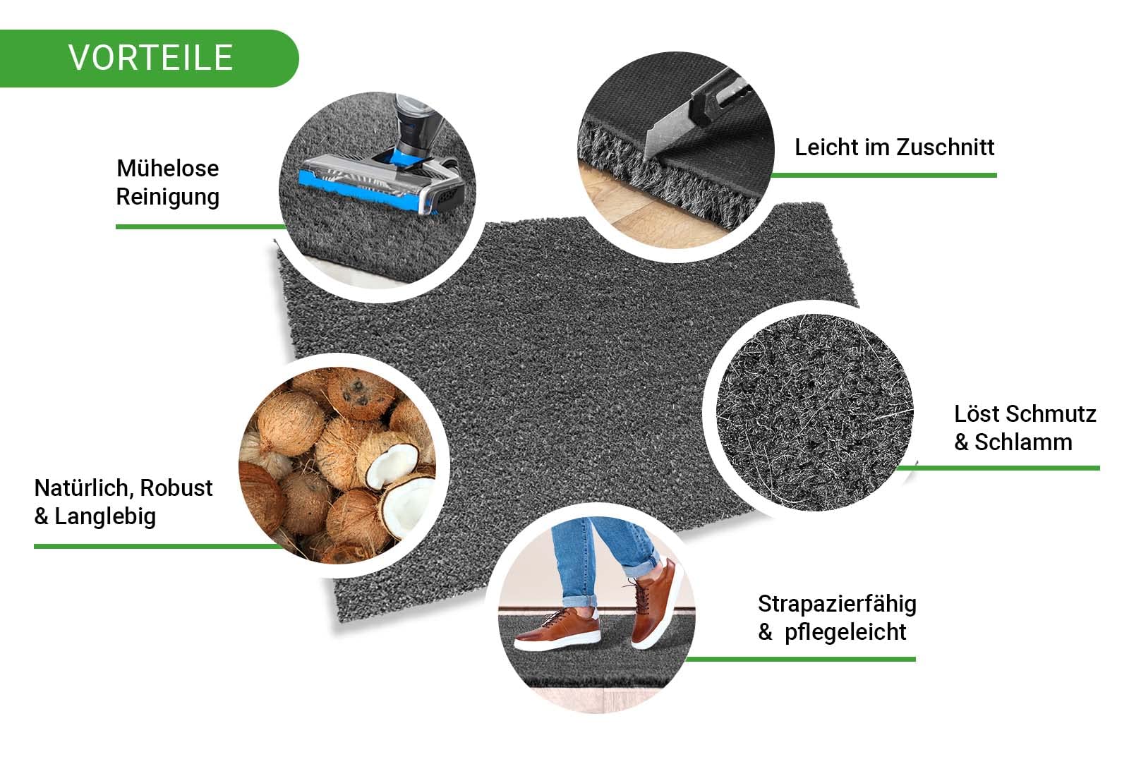 HPFloor Coconut Mats Kokosmatte 100x80 cm Grau Schmutzfangmatte