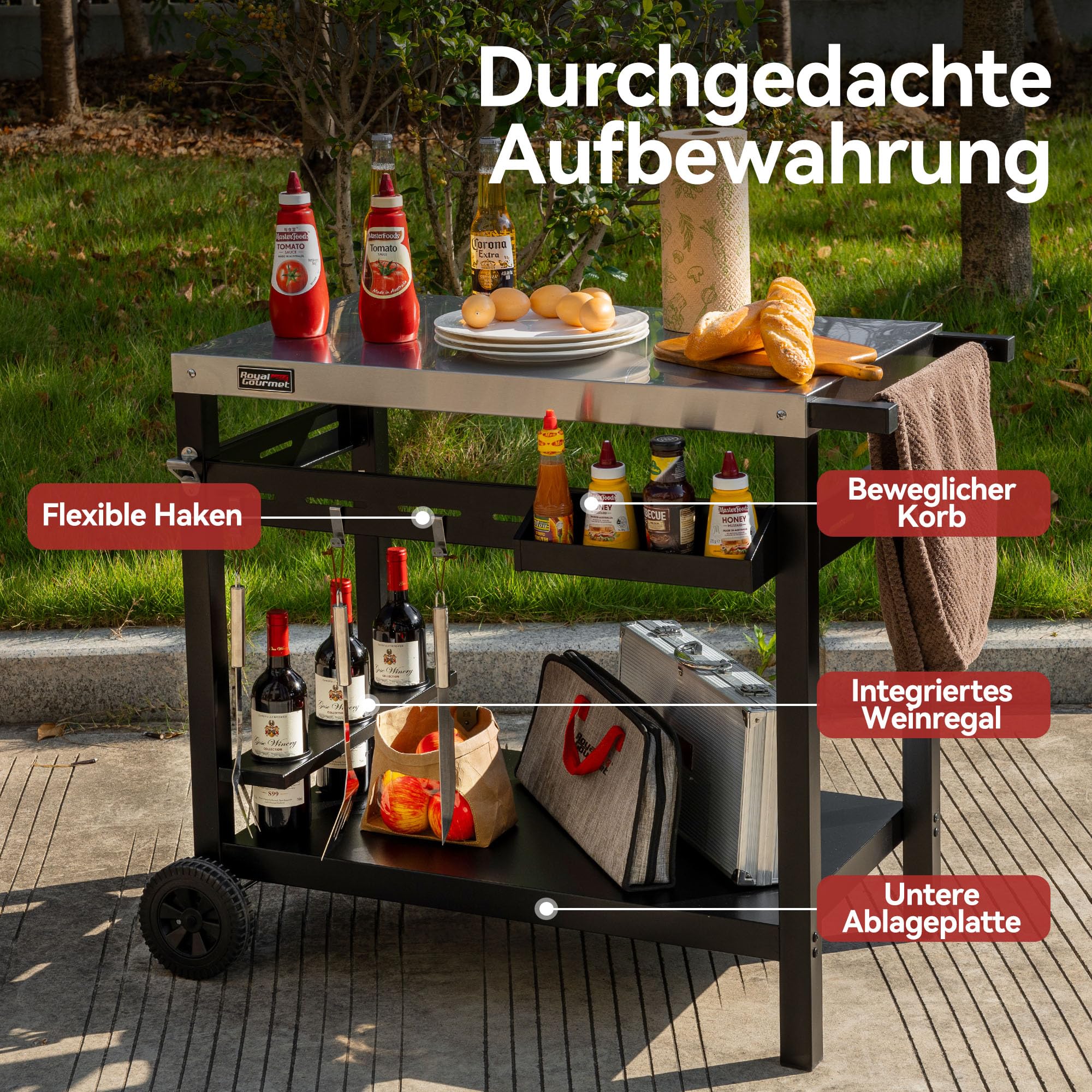 Royal Gourmet Grilltisch Servierwagen Edelstahl 99,7x66,2 cm