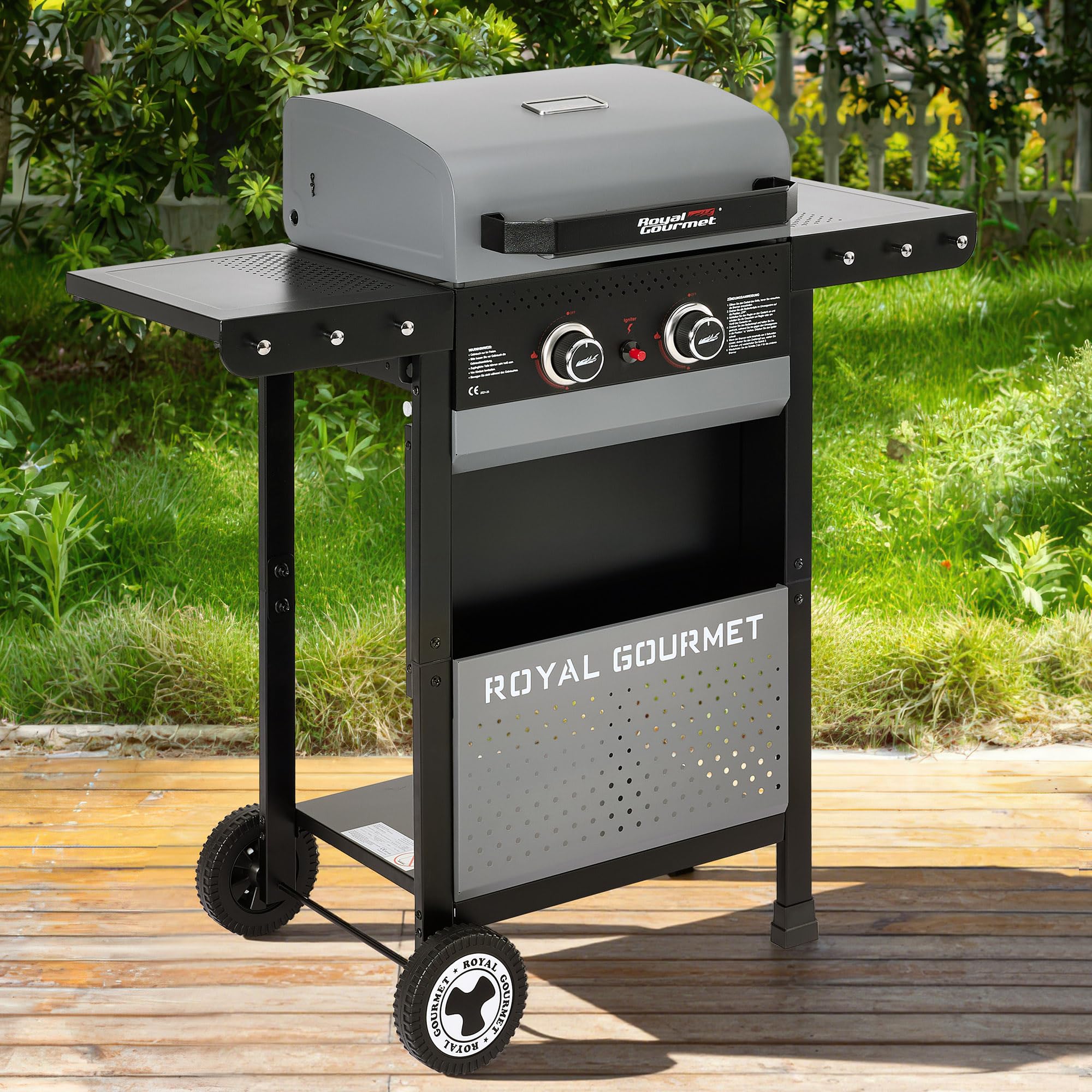 Royal Gourmet Gasgrills Grillwagen 2-Brenner 5 kW Grau
