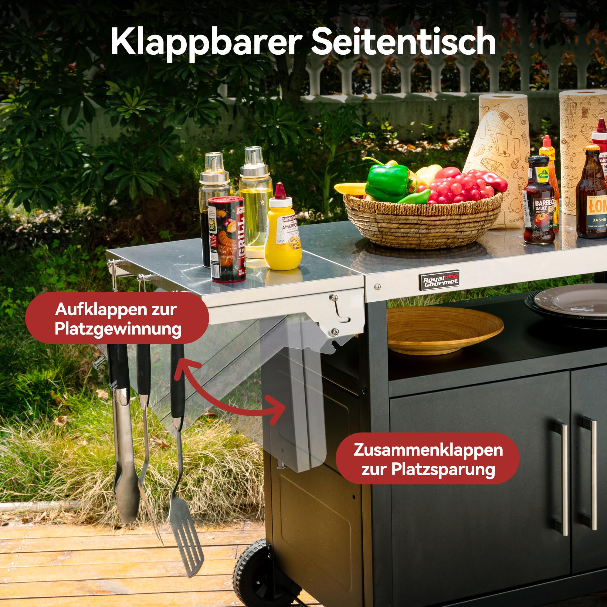 Royal Gourmet Grillwagen Servierwagen Edelstahl klappbar