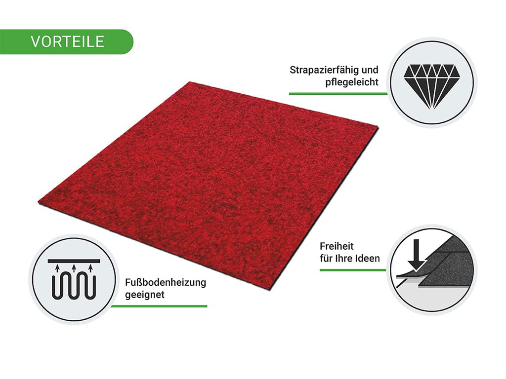 HPFloor Carpet Tiles Teppichfliese Malta Rot 50x50cm Nadelfilz