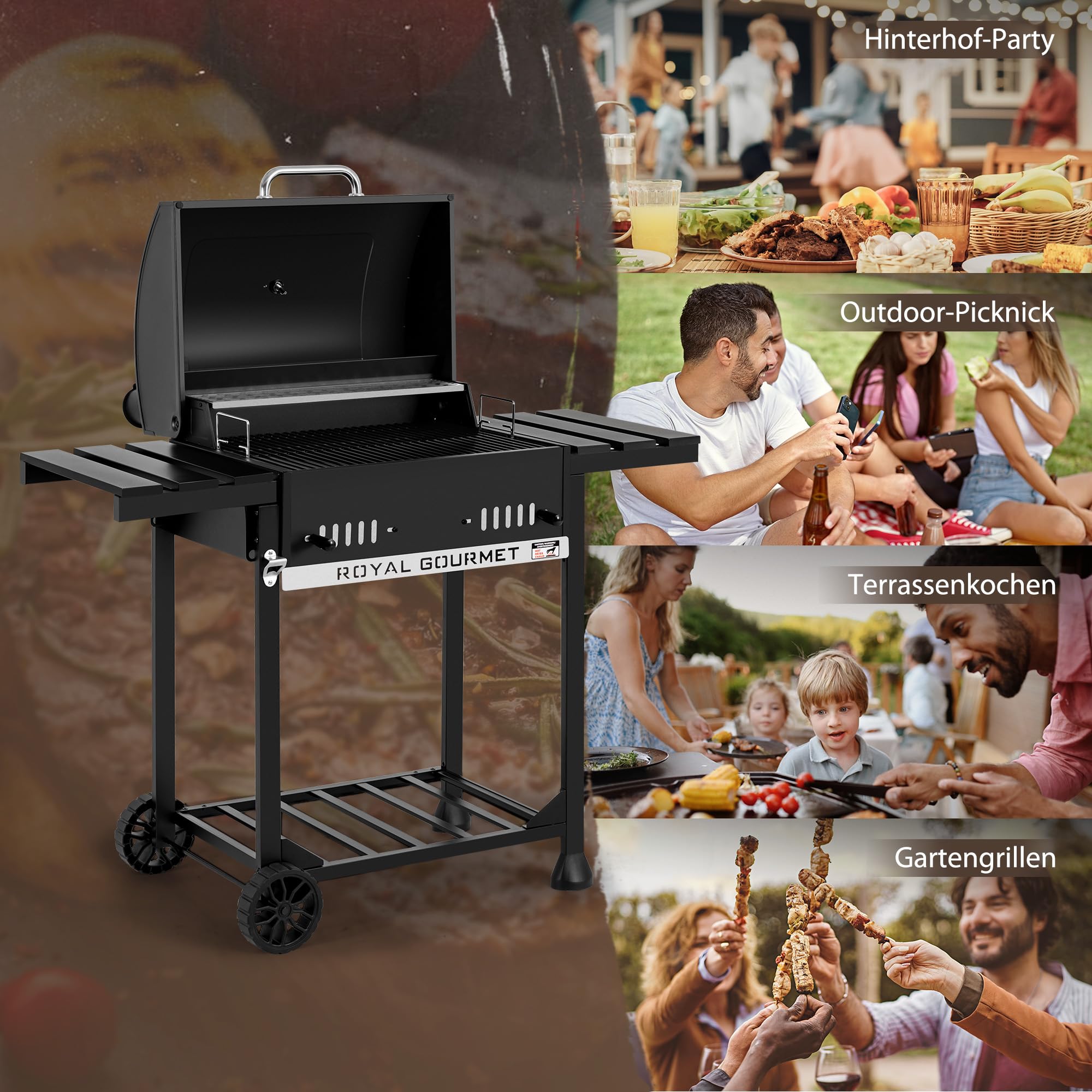 Royal Gourmet Holzkohlegrill Smoker 2 Ablagen schwarz