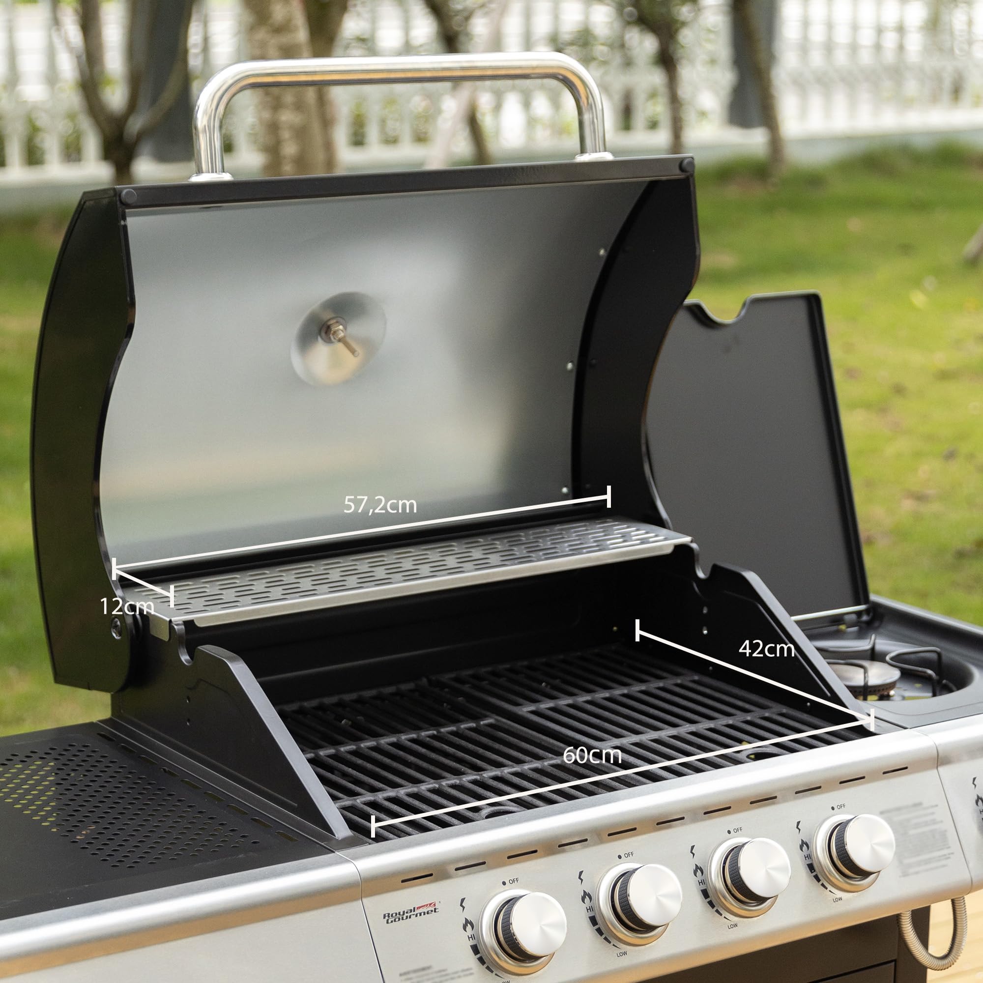 Royal Gourmet 4+1 Brenner Gasgrill Schwarz 14,5 kW mit Seitenkocher