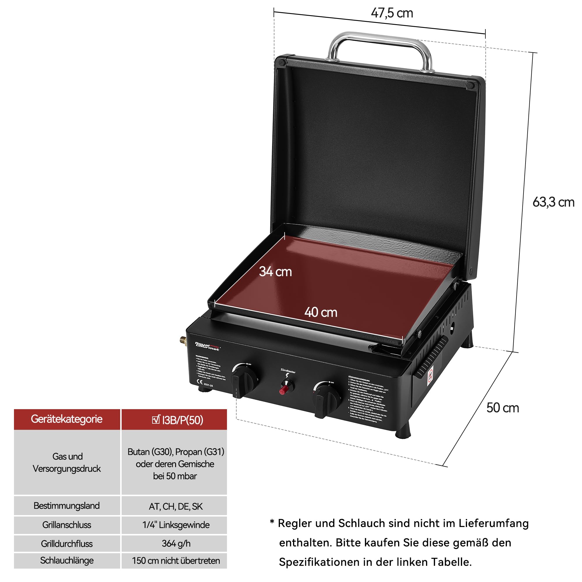 Royal Gourmet Gasgrills Tischgrill 2 Brenner 5 kW Schwarz