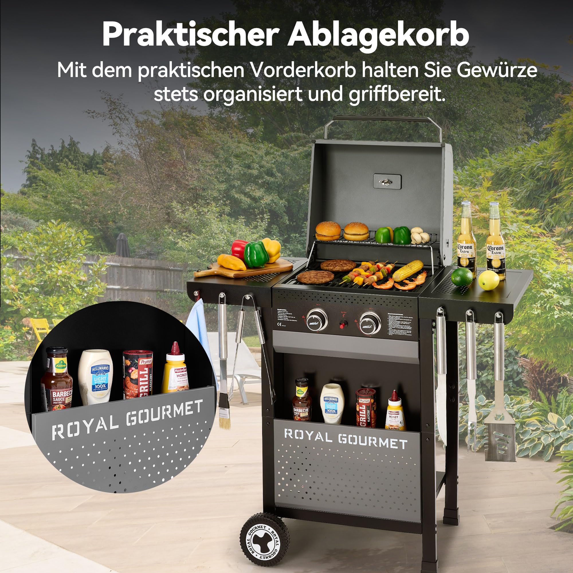Royal Gourmet Gasgrills Grillwagen 2-Brenner 5 kW Grau