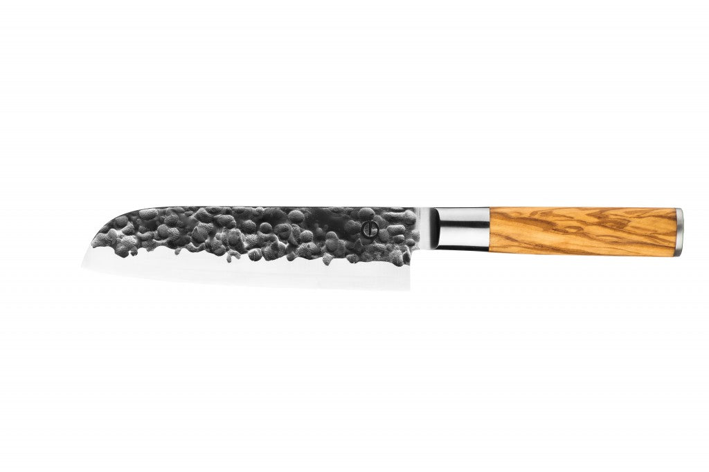 FIRE&FOOD Olive Forged Santokumesser 18 cm Küchenmesser Olivenholz