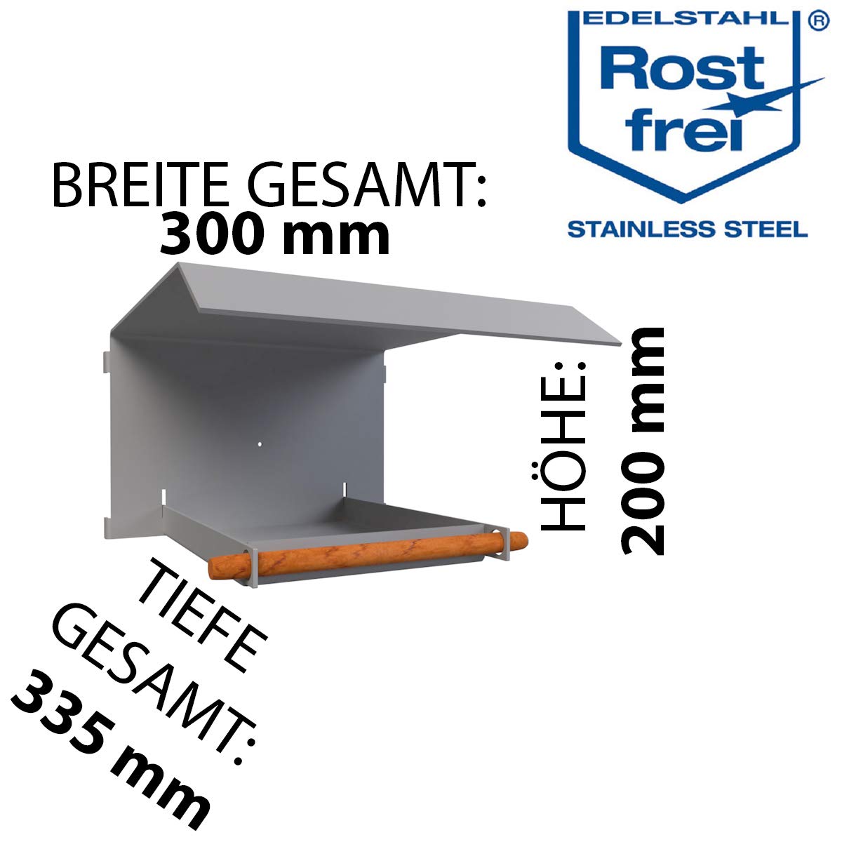 ChattenGlut Vogelfutterstation Edelstahl mit Holzstange