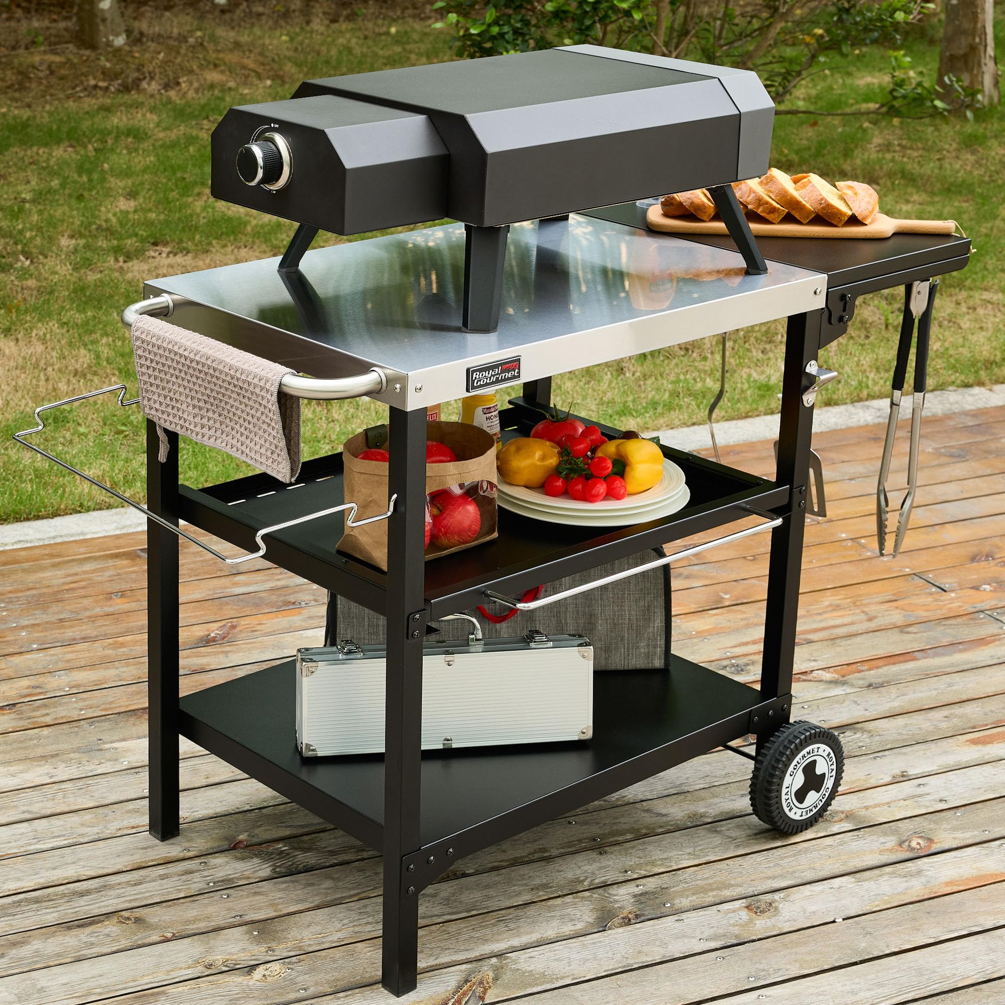 Royal Gourmet Grilltisch Servierwagen Edelstahl 100x50 cm 3-etagig