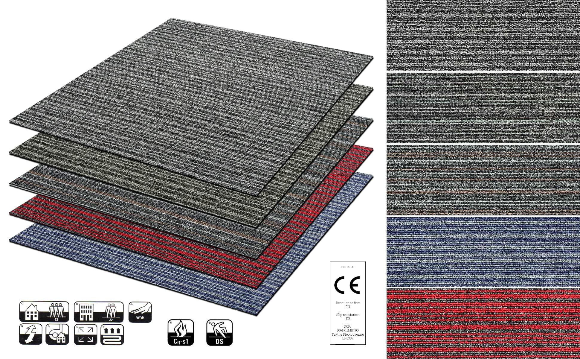 HPFloor Madison Stripe Teppichfliesen 50x50 cm Blau