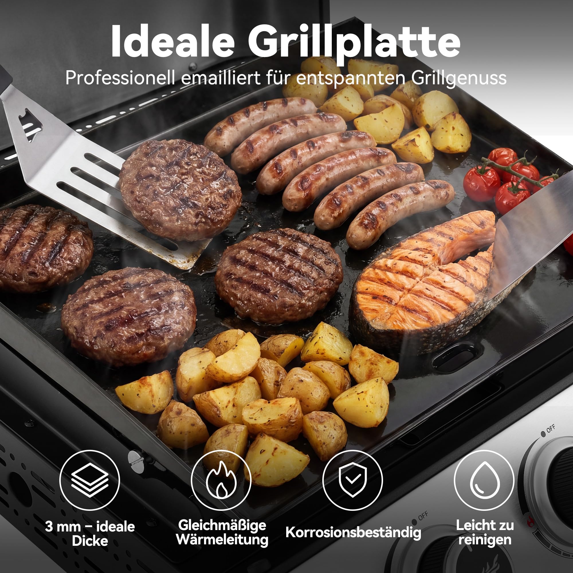 Royal Gourmet Gasgrills Plancha Tischgrill 3 Brenner Edelstahl