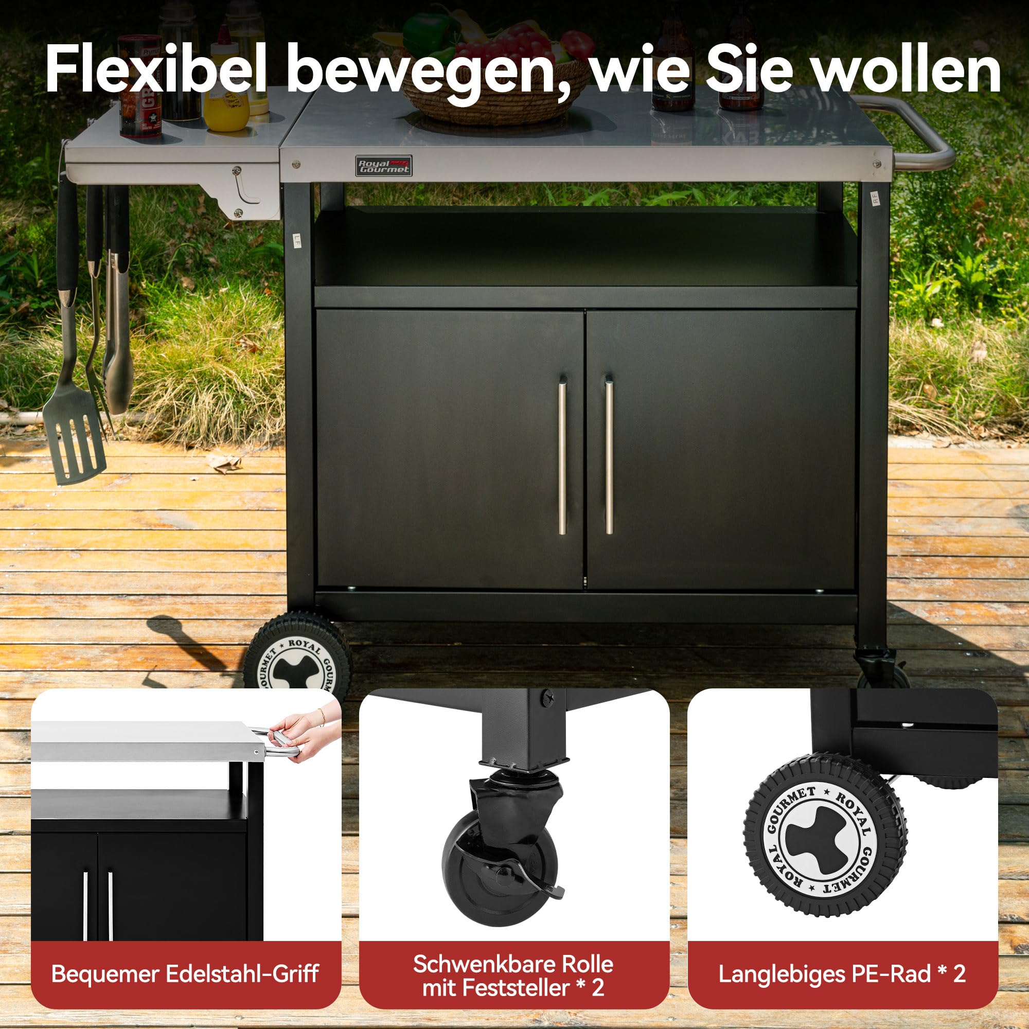 Royal Gourmet Grillwagen Servierwagen Edelstahl klappbar